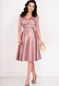 Rochie eleganta roz midi Britney in clos cu maneci din tulle imagine