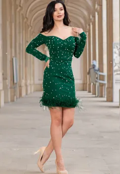 Rochie eleganta verde Briana pretioasa cu perle si fulgi imagine