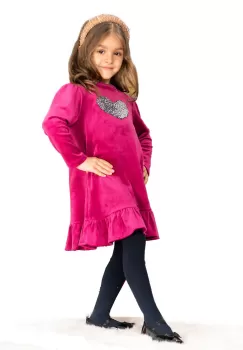 Rochie fetita Alma mov din catifea cu inima din paiete imagine