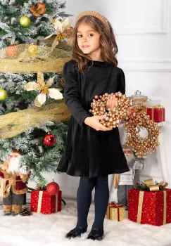 Rochie fetita din catifea neagra Fiolla in clos cu guler imagine