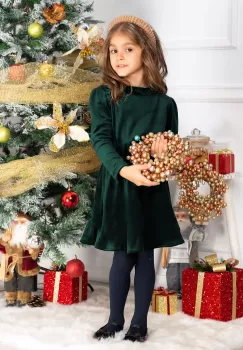 Rochie fetita din catifea verde Fiolla in clos cu guler imagine