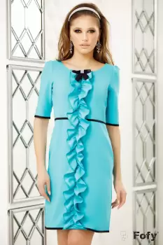 Rochie Fofy turquoise volan si brosa imagine