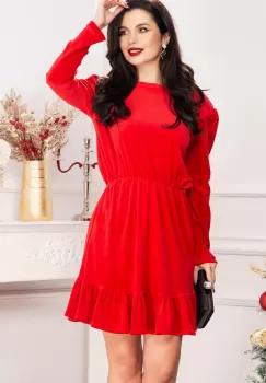 Rochie in clos Cherry din catifea rosie cu volanas imagine