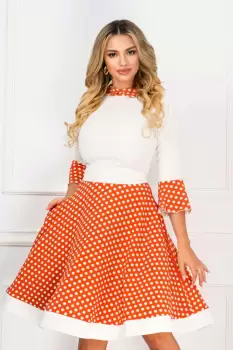 Rochie InPuff de zi caramizie cu buline si maneci tip clopot imagine