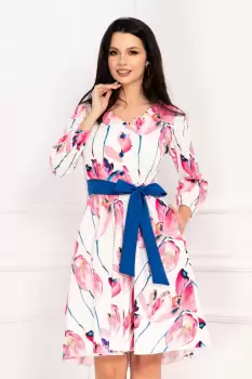 Rochie InPuff de zi ecru in clos cu imprimeu floral lalele imagine