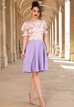 Rochie InPuff de zi in clos lavanda cu maneci bufante si flori delicate imagine