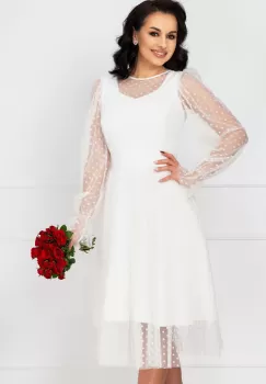 Rochie InPuff eleganta de cununie ivoire acoperita de tul cu buline imagine