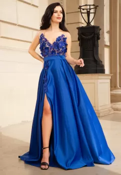 Rochie lunga Abigail royal de lux tip printesa din tafta cu flori 3D imagine