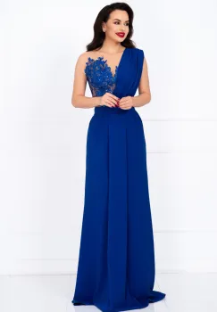 Rochie lunga de seara Gilda albastra cu fronseuri si bust brodat imagine