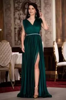 Rochie Maia de nasa verde lunga eleganta cu sclipici si accesoriu cu fulgi imagine