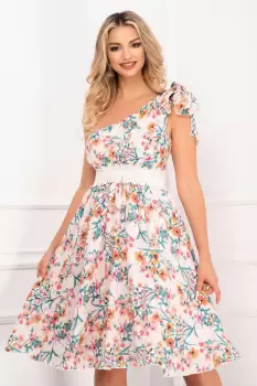 Rochie MBG din voal cu imprimeu multicolor si broderie in talie imagine