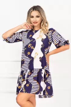 Rochie Melania de vara cu volanas si imprimeu maritim imagine