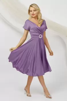 Rochie midi Pretty Girl mov in clos de ocazie cu decolteu petrecut imagine