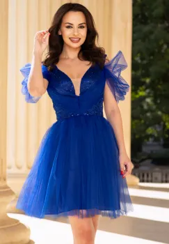 Rochie mini baby doll din tulle si paiete imagine