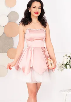 Rochie mini baby doll roz Tinkerbell cu corset si strassuri imagine