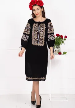 Rochie neagra traditionala Iarina cu broderie cu simbolul crucii imagine