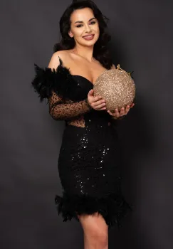 Rochie neagra Valentina scurta cu paiete si fulgi imagine