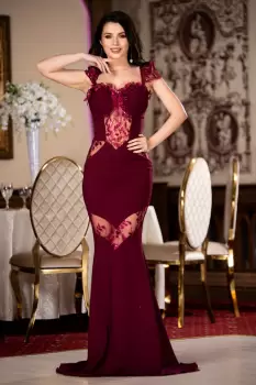 Rochie pretioasa Isadora bordo cu dantela pretioasa si paiete discrete imagine