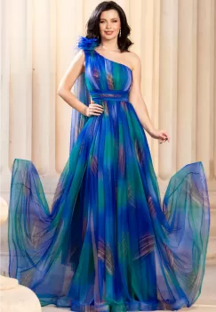 Rochie pretioasa Josephine cu imprimeu in culorile paunului imagine