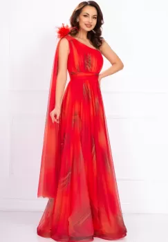 Rochie pretioasa Josephine rosie cu imprimeu tip pictura imagine