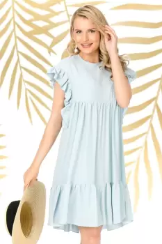 Rochie Pretty Girl de zi lejera bleu din vascoza cu volanase imagine