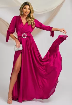 Rochie Pretty Girl lunga de seara fucsia cu cordon tip funda imagine