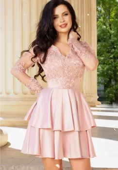 Rochie rose cununie civila eleganta cu dantela imagine