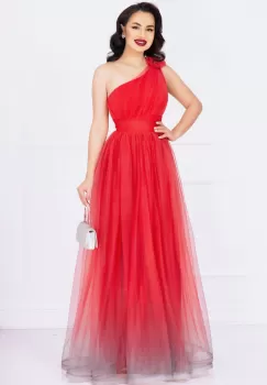 Rochie rosie de nasa Kendra lunga in degrade eleganta din tulle cu floare 3D imagine