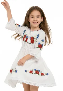 Rochie traditionala fetita Marisa cu broderie florala imagine