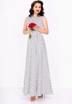 Rochie vaporoasa de zi eleganta Effect alba cu buline negre imagine