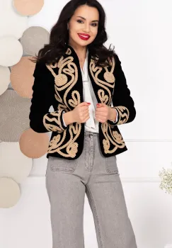 Sacou dama Effect din catifea neagra cu broderie aurie imagine