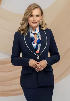 Sacou elegant bleumarin Pretty Girl cu perle la baza gatului imagine