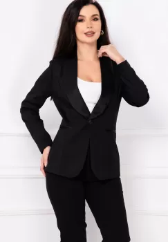 Sacou elegant InPuff negru cambrat cu revere satinate imagine