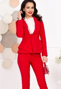 Sacou elegant rosu din stofa cu revere si peplum in talie imagine