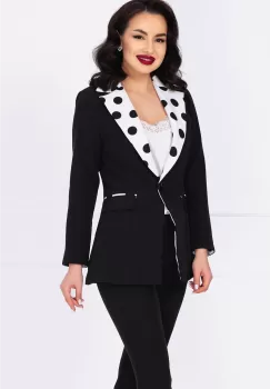 Sacou negru dama cu mansete si rever cu buline imagine