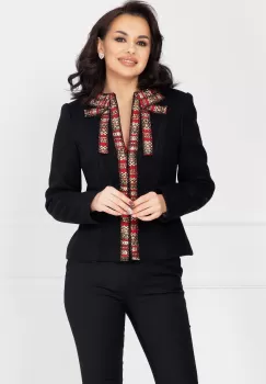 Sacou negru Effect din stofa decorat fundita din chanel imagine