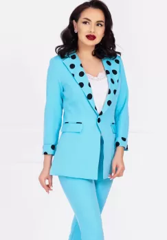 Sacou office baby blue cu mansete si rever cu buline imagine