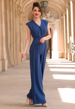 Salopeta bleumarin lejera din vascoza cu pantalon evazat imagine