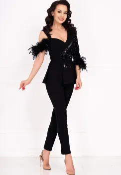 Salopeta eleganta Briseida din stofa cu franjuri din paiete imagine