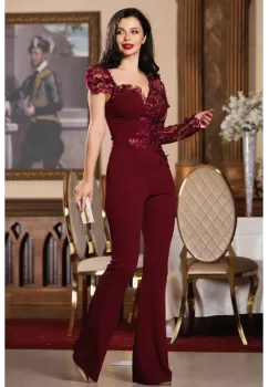 Salopeta Mara bordo eleganta cu flori 3D imagine