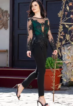 Salopeta pretioasa Raluca cambrata cu bust verde si broderie aplicata imagine