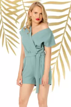 Salopeta Pretty Girl de vara mint cu umarul gol imagine