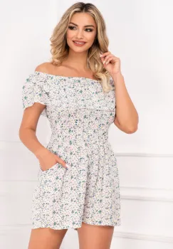 Salopeta scurta de vara lila din bumbac lejera cu imprimeu floral imagine