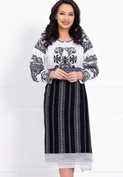 Set catrinta si brau traditional brodate cu fir argintiu imagine