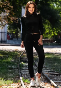 Trening cambrat negru din catifea cu umeri buretati imagine