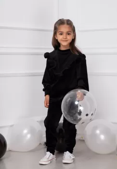 Trening copii din catifea Erica negru cu volan cret imagine