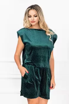 Trening dama din catifea cu umeri buretati Iris verde cu buline By InPuff imagine