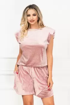 Trening dama din catifea roz cu umeri buretati Iris si buline By InPuff imagine