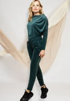Trening Pretty Girl verde din catifea cu un umar gol imagine