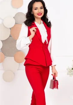 Vesta dama rosie eleganta cu revere si peplum imagine